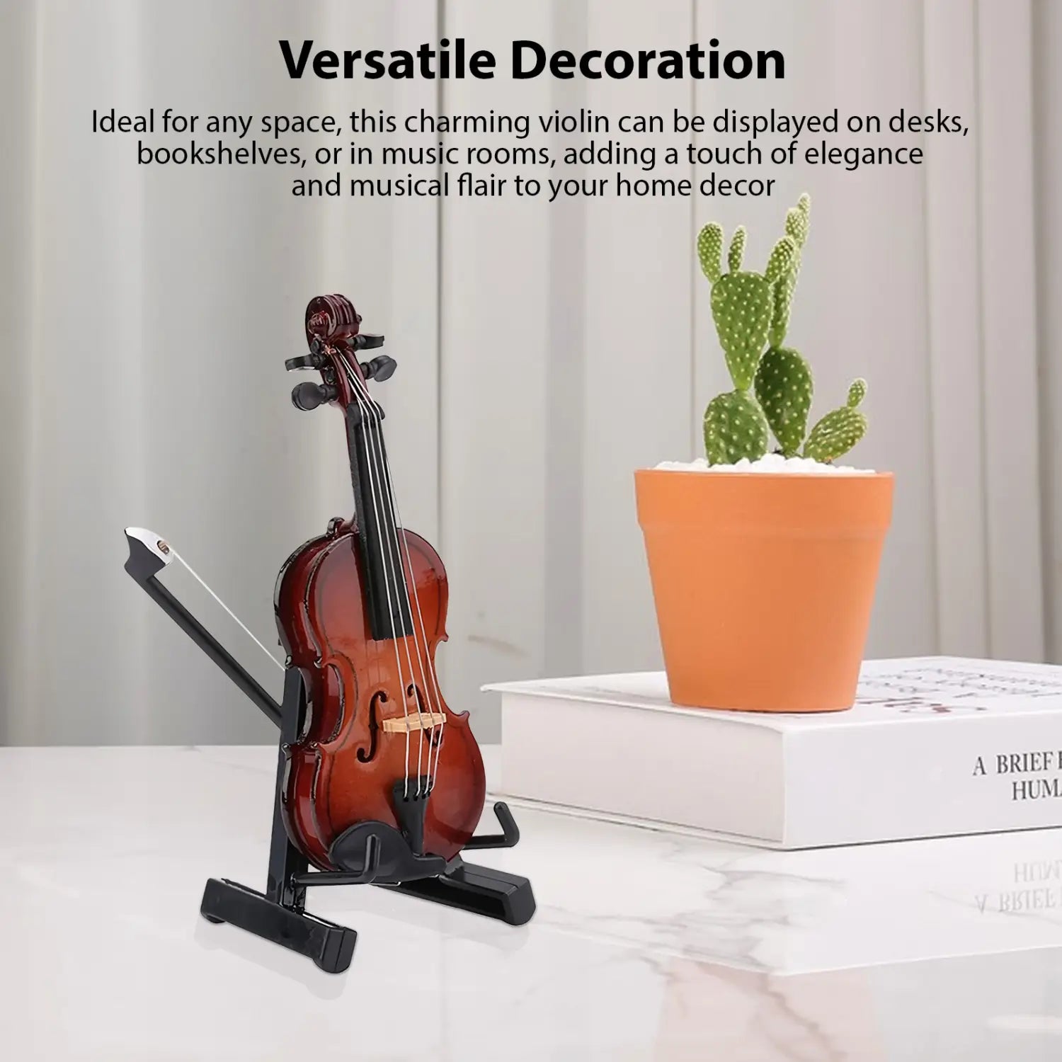 Mini Violin Model with Stand Basswood Wooden Musical Instrument Home Decor for Musicians Music Lovers Display Decoration