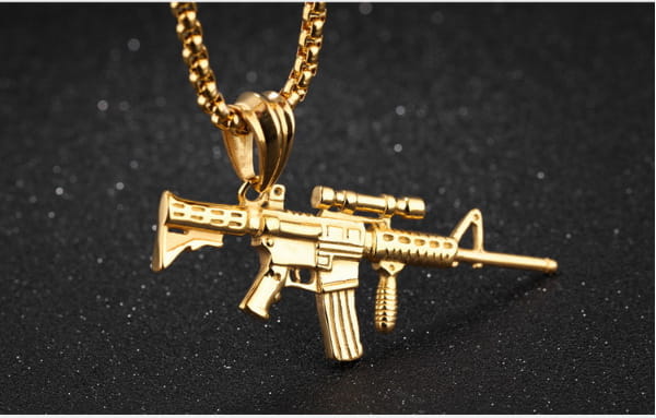 Hip Hop Iced Out M4 Gun Necklace - Gold Silver Alloy Pendant Chain for Rapper Men Streetwear Jewelry