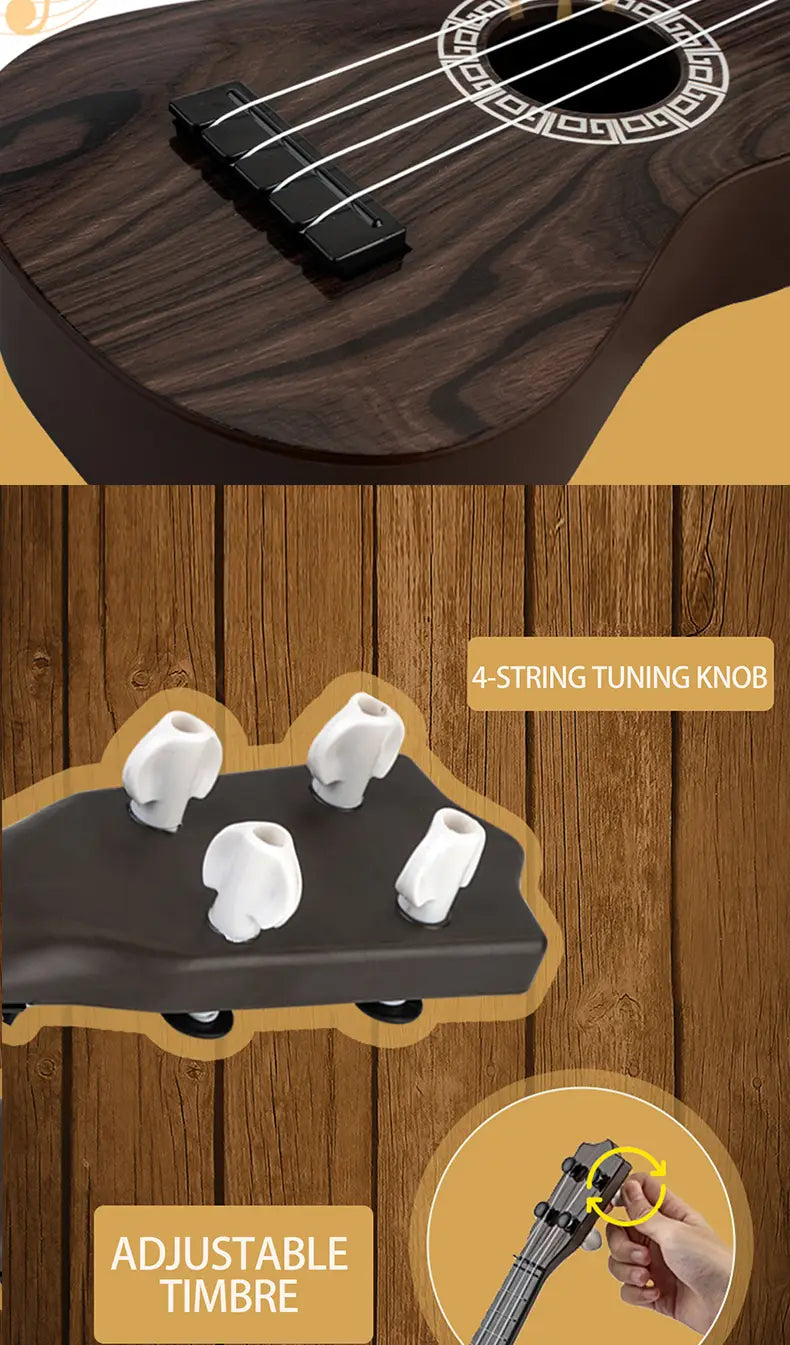 Toy Ukulele Classical Guitar Musical Instrument Kids Play Early Educational Learning Adjustable Atrings with Paddles 2 Colors