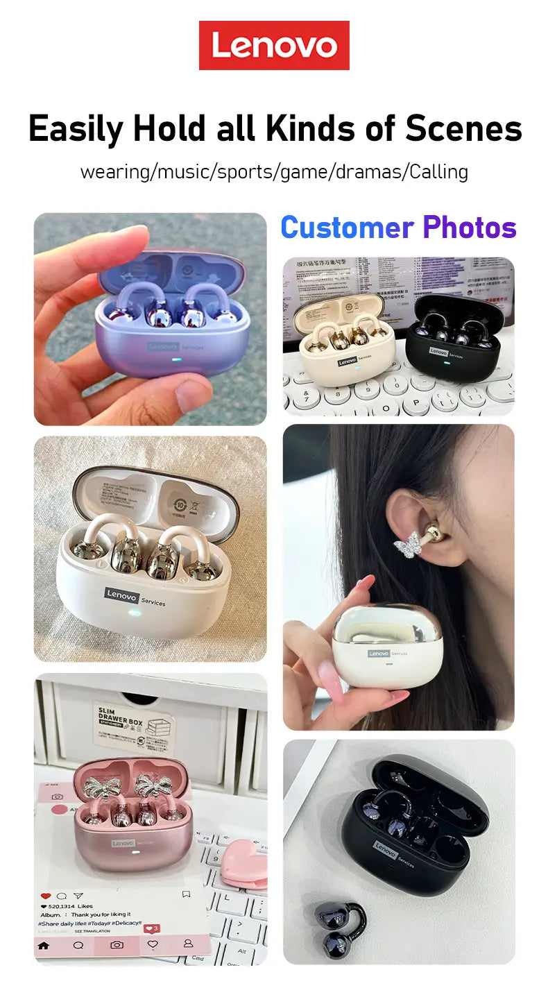 Original Lenovo LE302 Bluetooth Earphones HiFi Sound Ear Clip Earbuds Sports Music Long Battery Life Wireless Headphones Choice