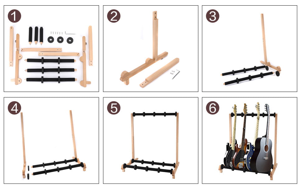 4 Rows Multi Guitar Wooden Stand Floor Display Stand Can Hang Bass Electric Guitar Ukulele Bass Instrument Playing Accessories