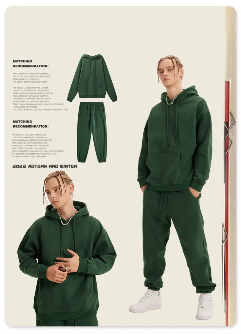 ZODF Trendy Men 345gsm Fleece Sweatpant Unisex Solid Color Loose Retro Hip Hop Winter Joggers Pants Brand Clothes HY0005