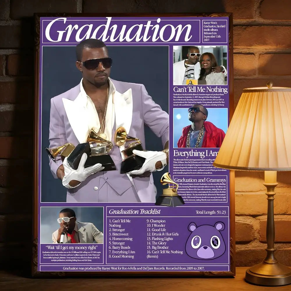 Rapper K-Kanye West Music Album Premium Self Adhesive Poster HD Print Removable Wall Decal For Home & Commercial Decor