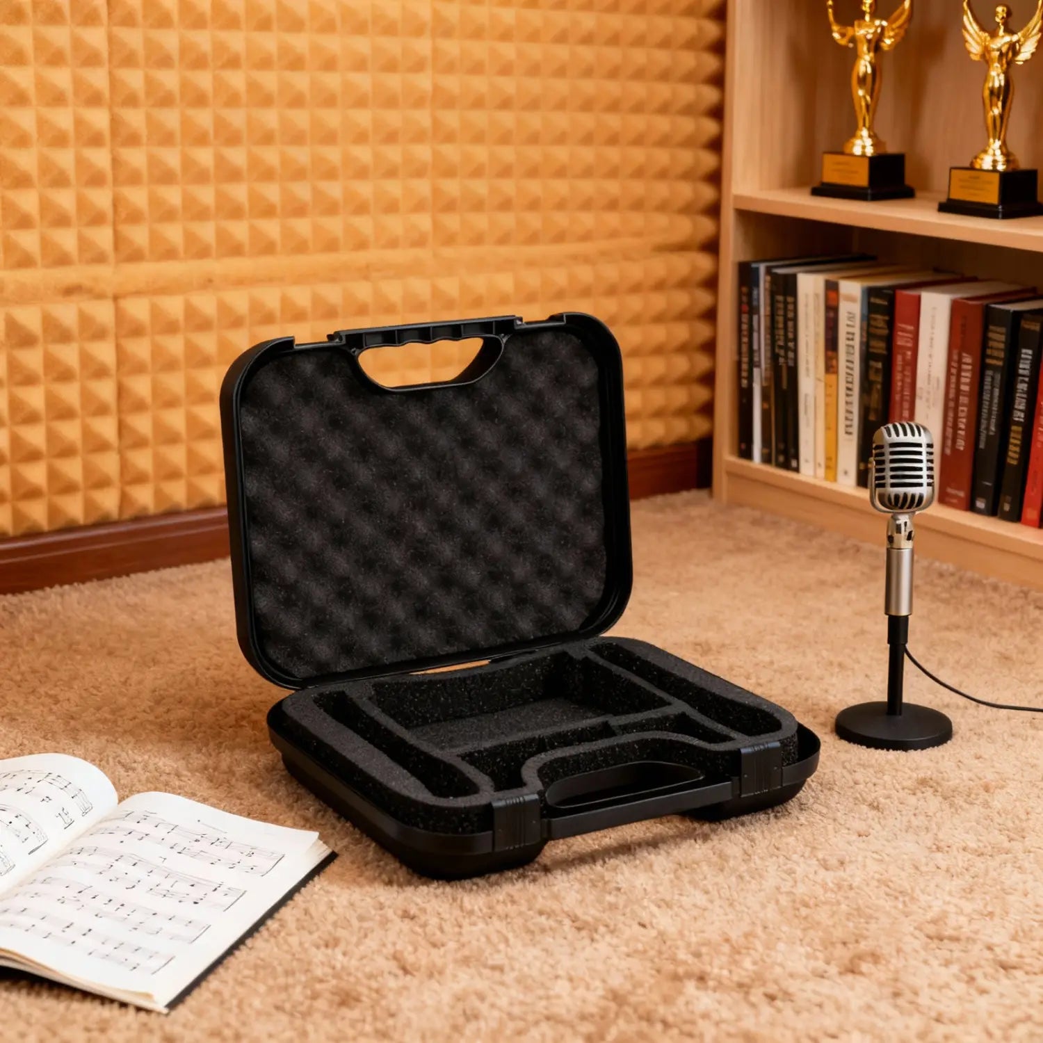 Large Capacity Microphone Storage Box for Condenser Mic Podcast Gear Studio Recording Equipment Portable Handheld Carrying Case