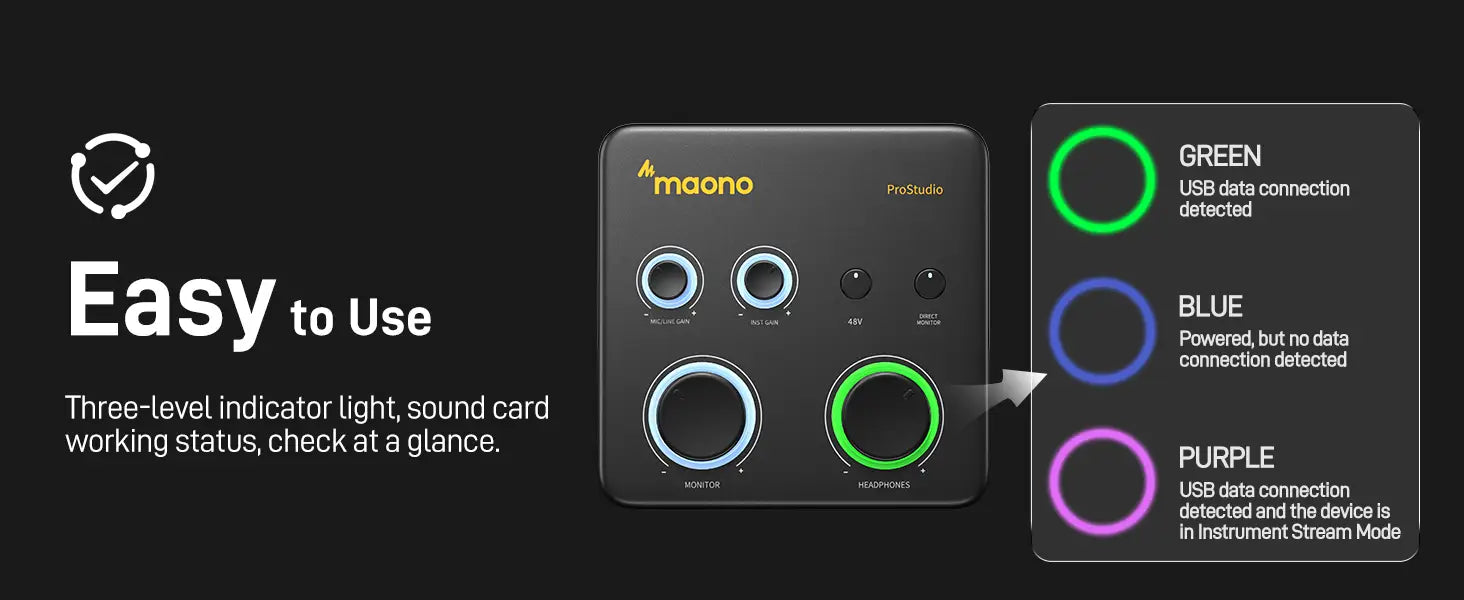 MAONO PS22 Lite USB Audio Interface for PC XLR Input 24-bit/192kHz Routing Software Loopback ASIO for Recording Music Guitar DAW