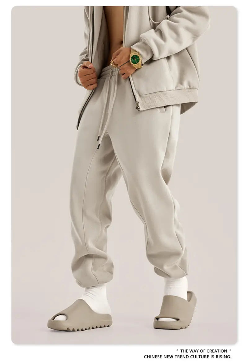 ZODF Trendy Men 345gsm Fleece Sweatpant Unisex Solid Color Loose Retro Hip Hop Winter Joggers Pants Brand Clothes HY0005
