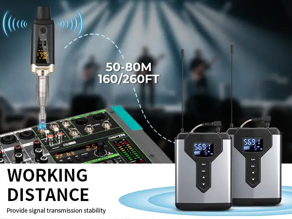 Ear monitoring wireless system Stereo UHF in T9 1/2/4 transmitter and receiver of live music stage performance studio