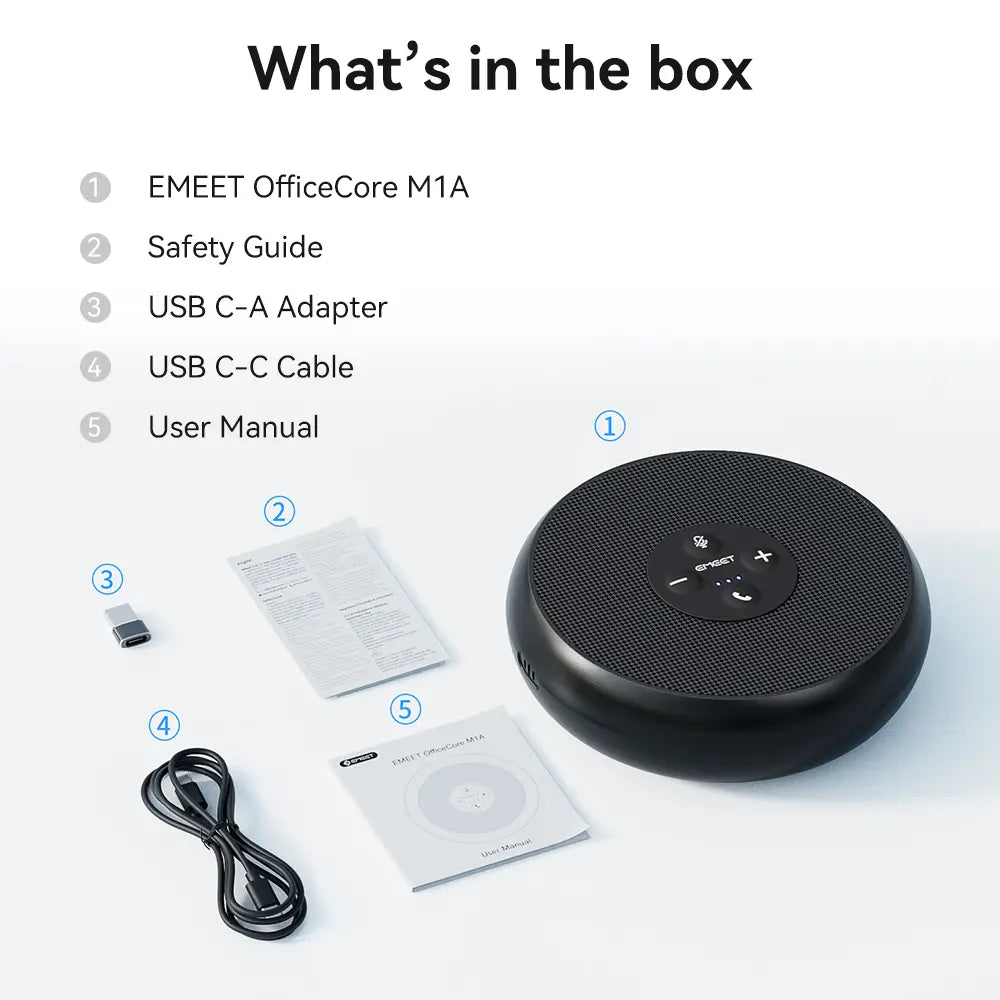 EMEET USB Wired Speakerphone Conference Speaker With 2 Mics 360° Voice Pickup Meeting Microphone for Zoom/WebEx/Microsoft Teams