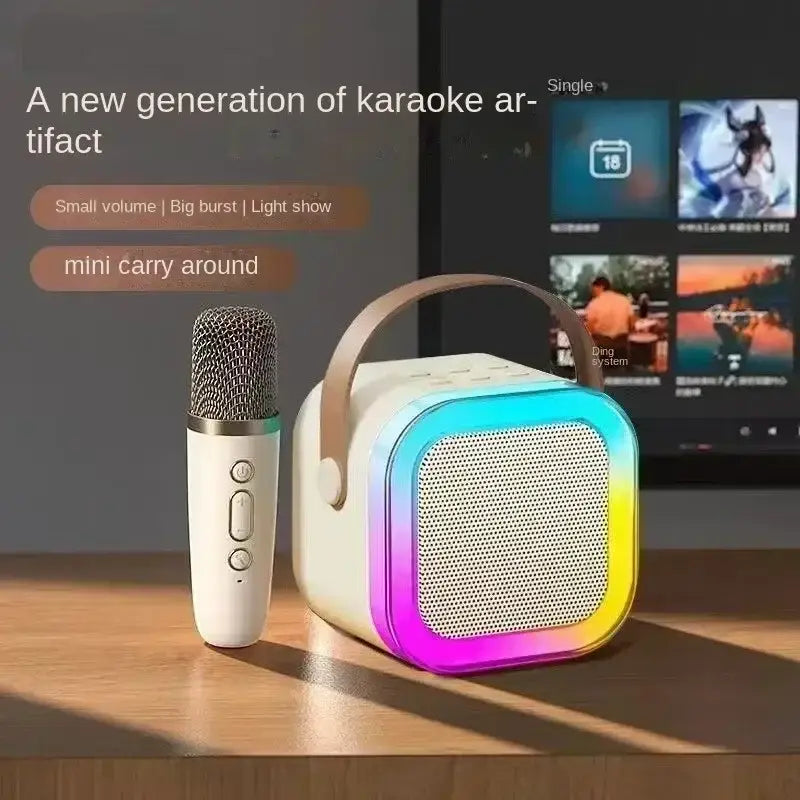 K12 wireless KTV set with dual microphones for karaoke and Bluetooth sound integration portable for home and children’s singing