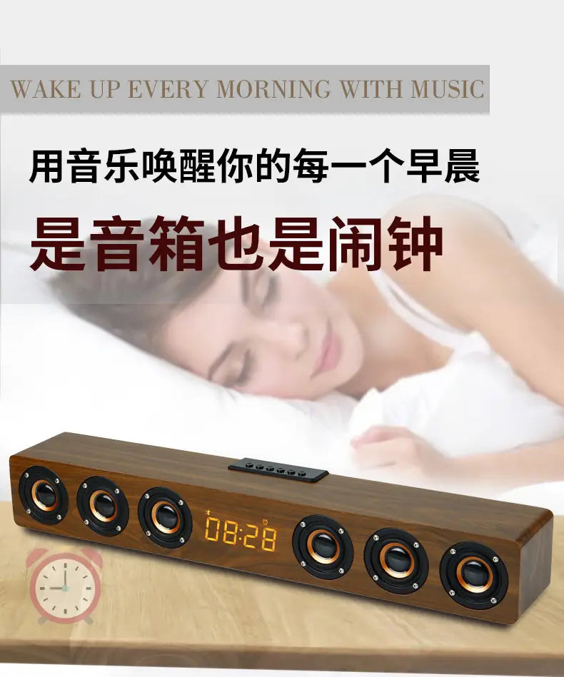 6 Speakers Wooden Bluetooth Speaker Sound Bar TV Echo Wall Home Theater Sound System 3D Stereo Surround Sound Bar for PC/TV