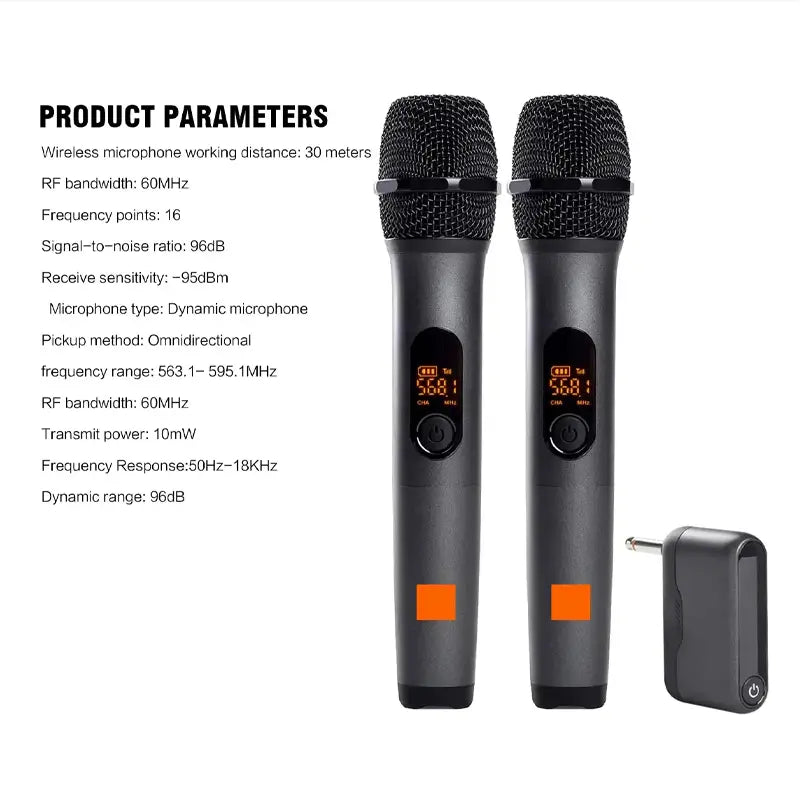 Microphone Wireless UHF 2 Channel Karaoke System Built-in Lithium Battery Cordless Handheld Mic For JBL Church Party Speaker