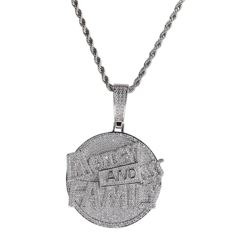 Hip Hop Round Coin Pave Crystal Money And Family Pendant With Iced Out Tennis Chain Necklace Choker For Men Rapper Jewelry