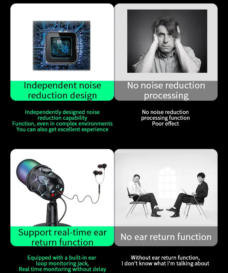 Gaming Microphone USB Microphone for PC Condenser Podcast Mic for Studio Recording with Headphone Jack Led Noise Cancellation