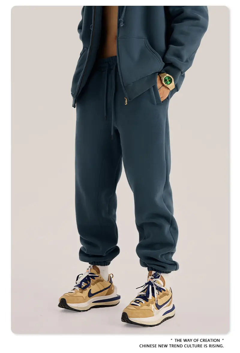 ZODF Trendy Men 345gsm Fleece Sweatpant Unisex Solid Color Loose Retro Hip Hop Winter Joggers Pants Brand Clothes HY0005