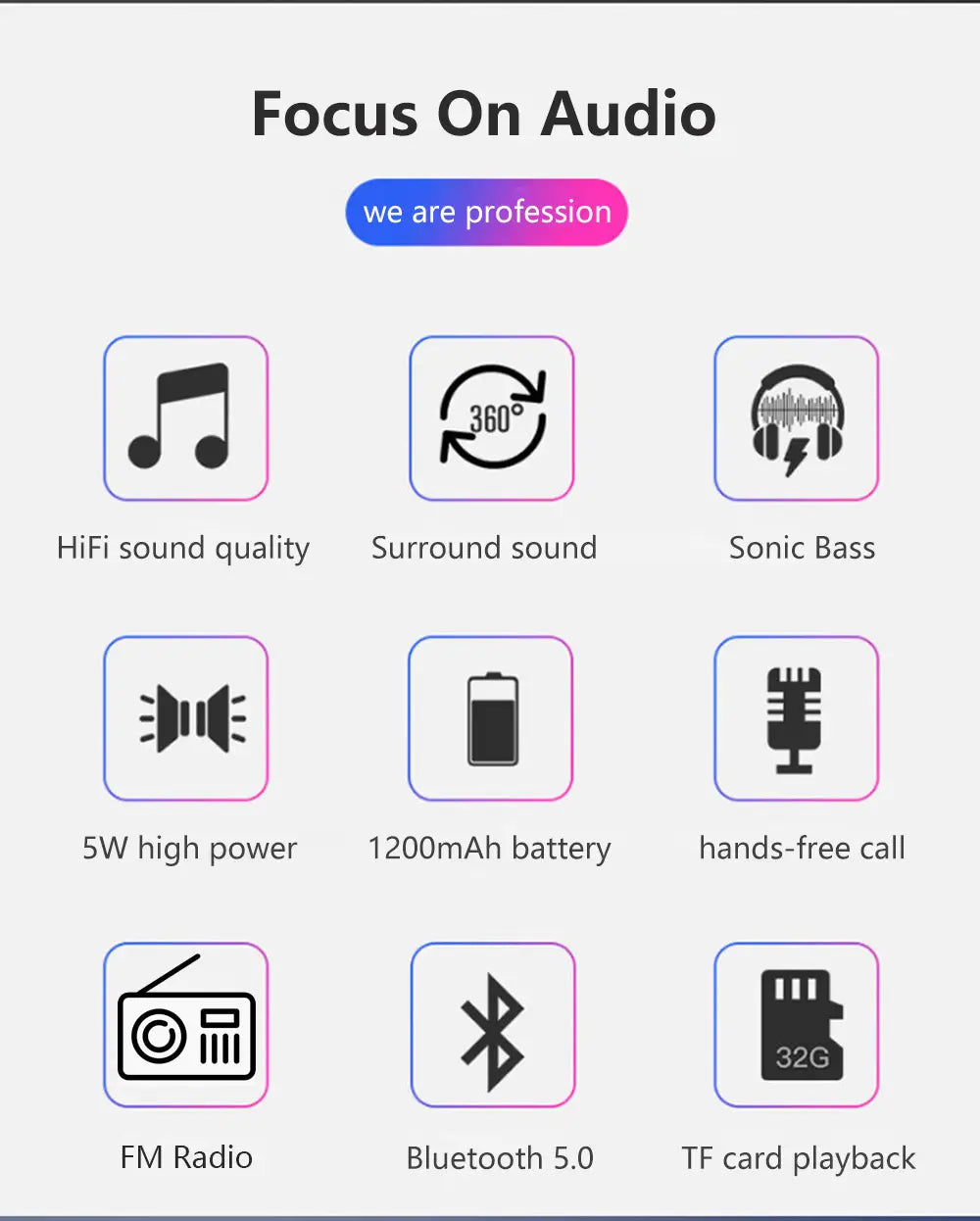 Bass Hifi Outdoor Portable Aux Wireless Bluetooth Speaker Radio FM Receiver Music Sound Box Subwoofer Mp3 Altavoces Bocina Audio