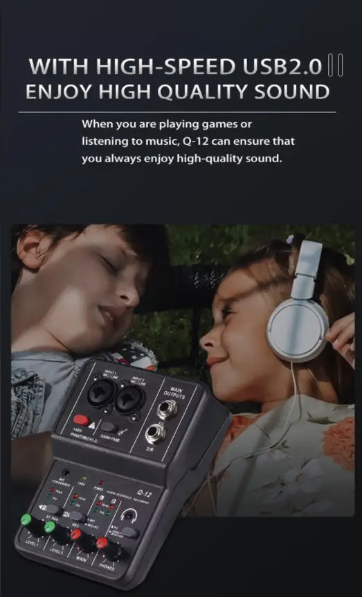 2 Channels Professional portable Audio Interface sound card console mini USB MIXER for Guitar Recording Studio Singing Q12