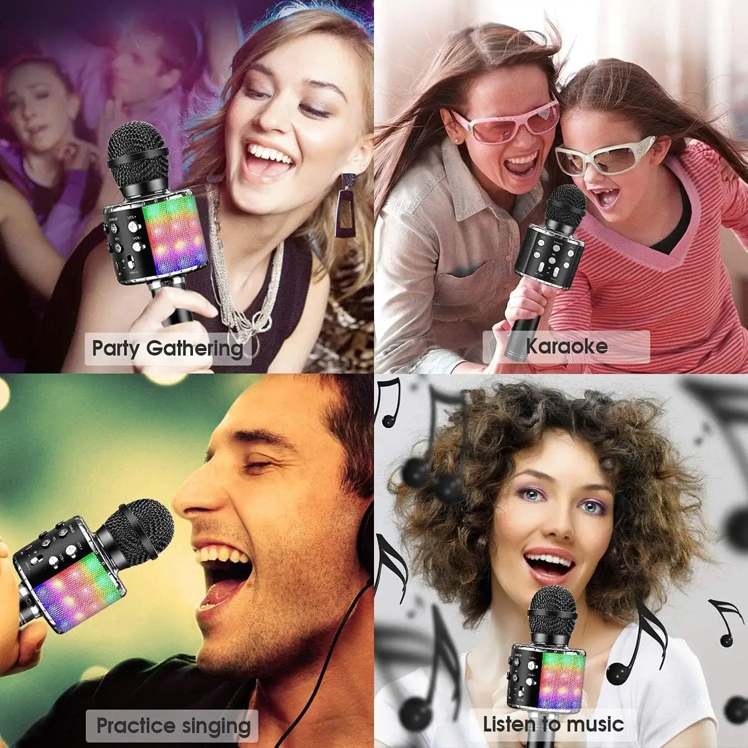 Karaoke Microphone for Kids & Adults - Bluetooth Microphones Singing Mic with Disco Lights Echo Effect Built-in Speaker