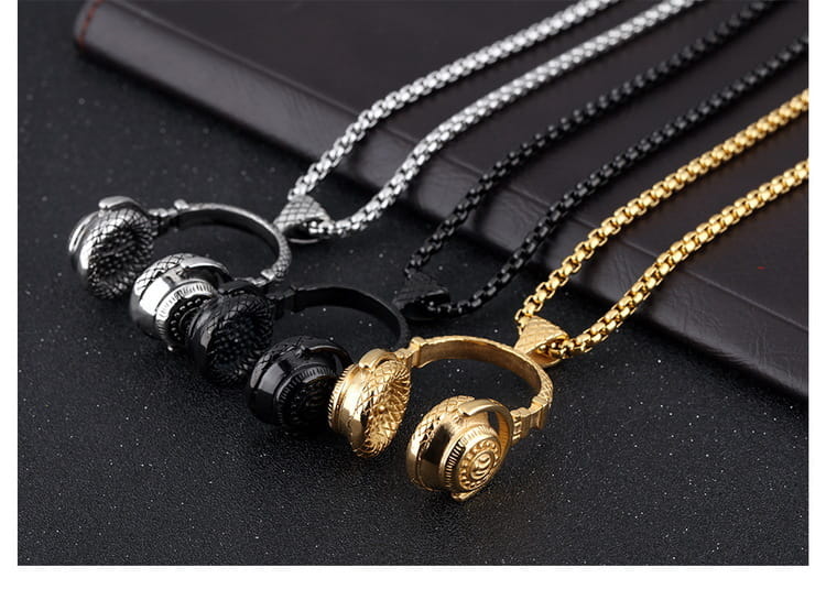 Rap Rock DJ Music Headphone Pendant Necklace for Women Man Stainless Steel Long Chain Hiphop Headset Jewelry Couple Accessories