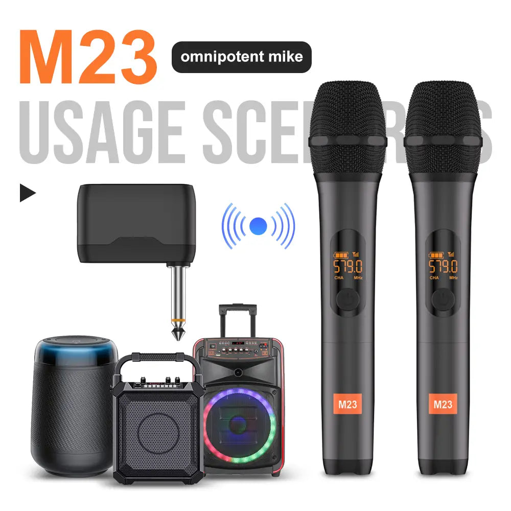 Wireless Microphone M23 UHF 2 Channel Karaoke System With Rechargeable Receiver Cordless Handheld Mic For Church Party Speaker