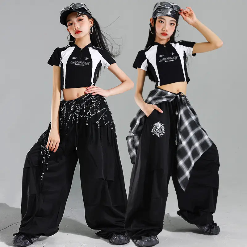 Trendy Design Teenage Child Hiphop Dance Rapper Clothes Young Girl Hip Hop Costume Suit Stage Performance Outfit Kids Streetwear
