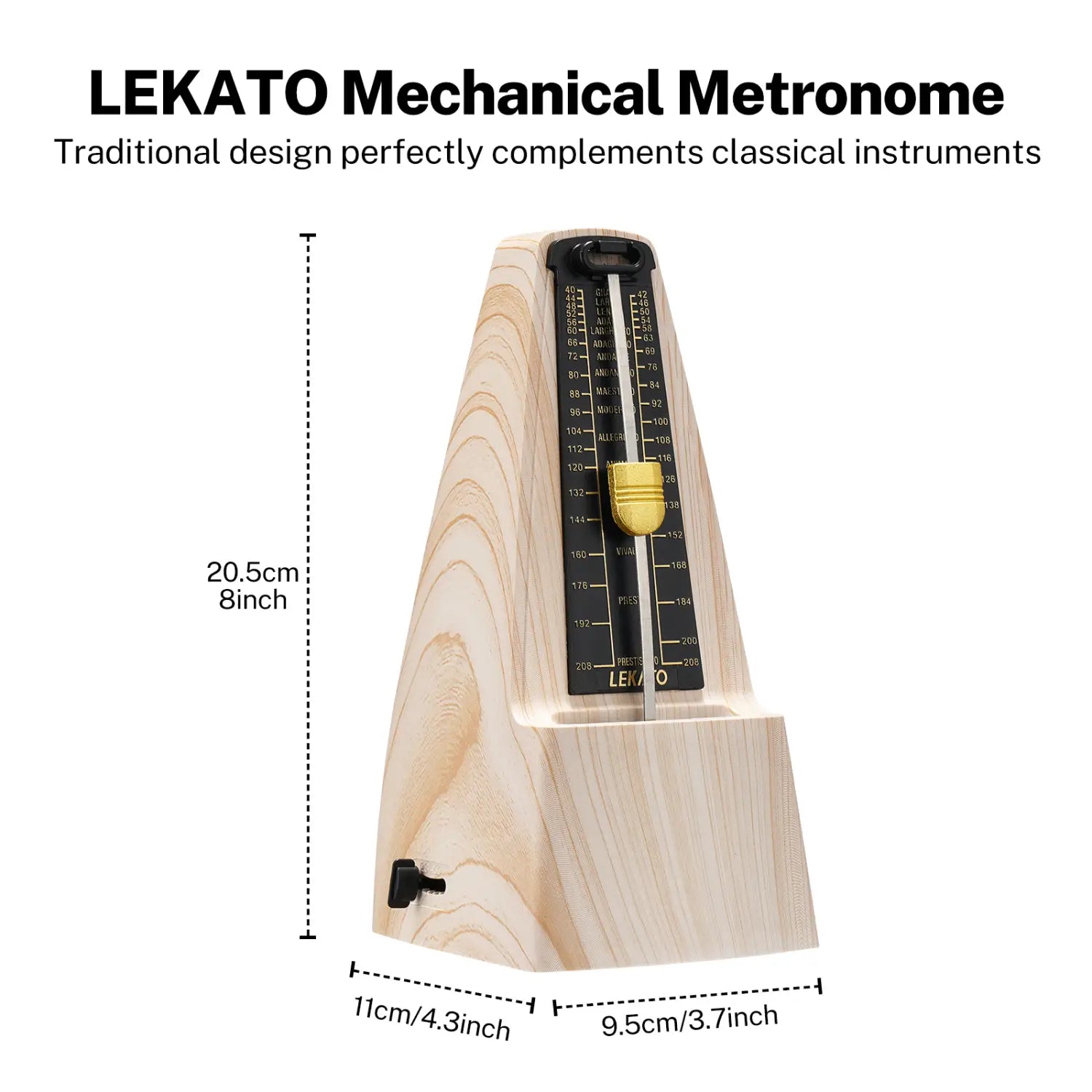 Metronome for Piano Guitar Drum Violin Mechanical Metronome Accurate Track Beat Tempo for Beginner Ash Wood Grain by LEKATO