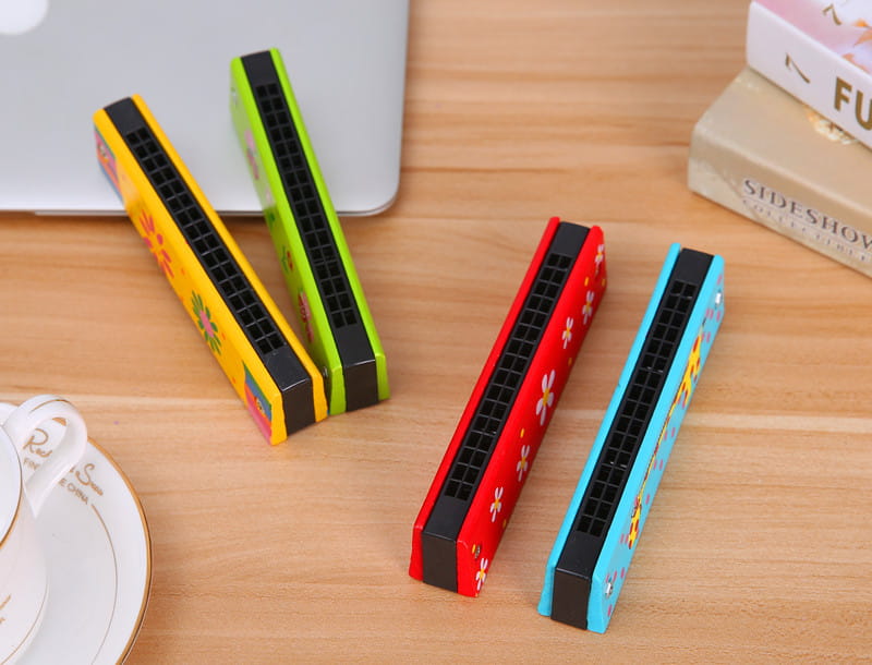 16-Hole Wooden Harmonica Cartoon Animals Painted Toy Musical Instrument Play Kids Early Educational Toys for Children Gifts