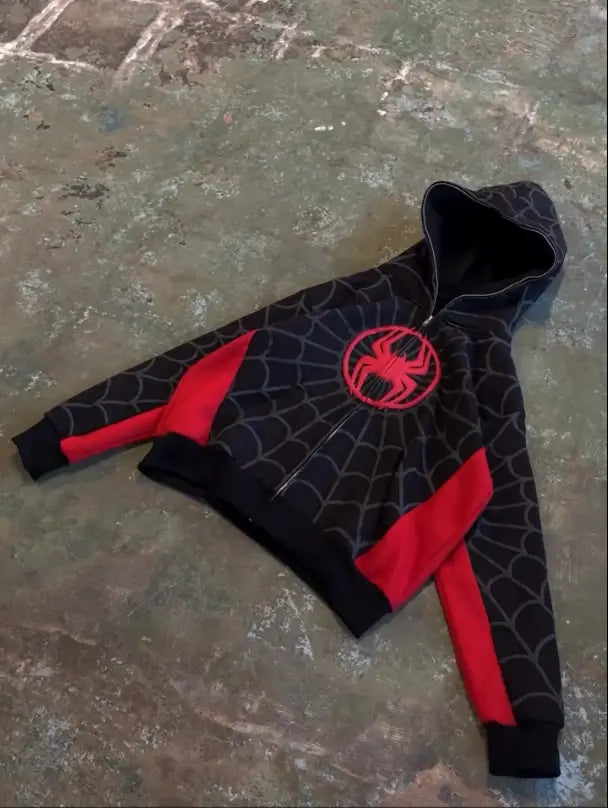 American Spider Pattern Embroidery Zip Up Hoodie Y2K Mens Womens Gothic Harajuku Jacket Fashion Hoodie Sweatshirt Casual Clothes