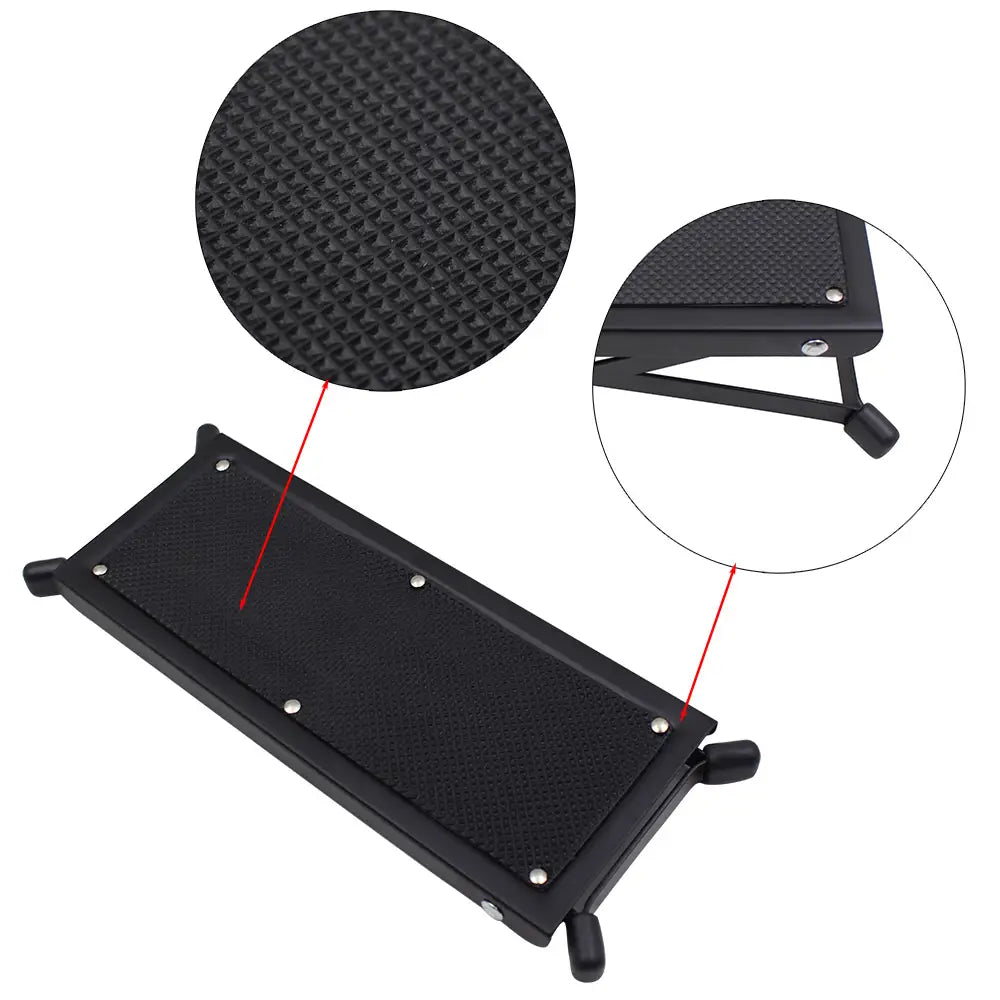 Guitar Foot Stool 4 Position Height Adjustable Foldable Guitar Pedal Foot Rest Step Footstool Black for Guitar Pedal Accessories