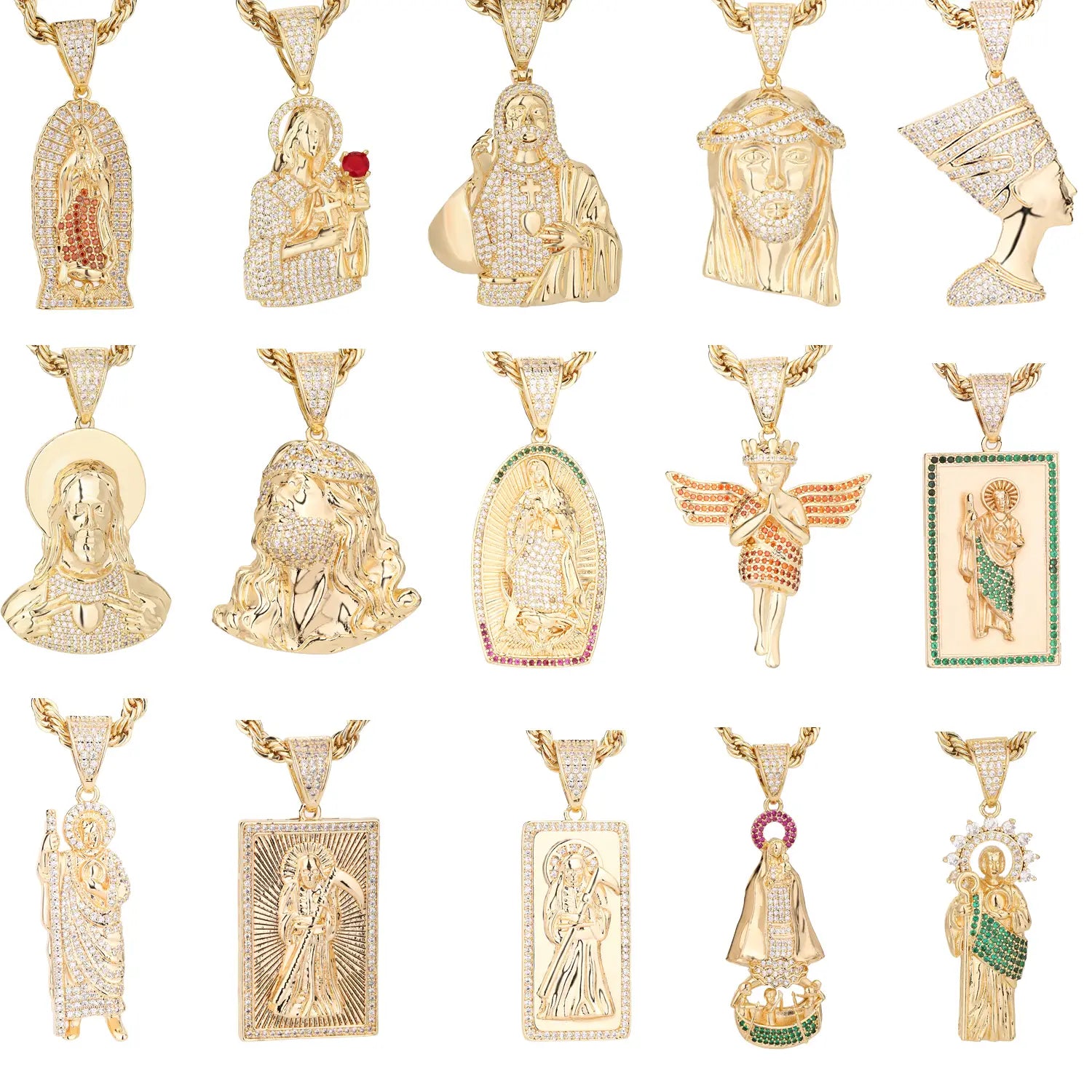 Hip-hop religious pendant for men and women made of copper plated with 14K gold wholesale available.