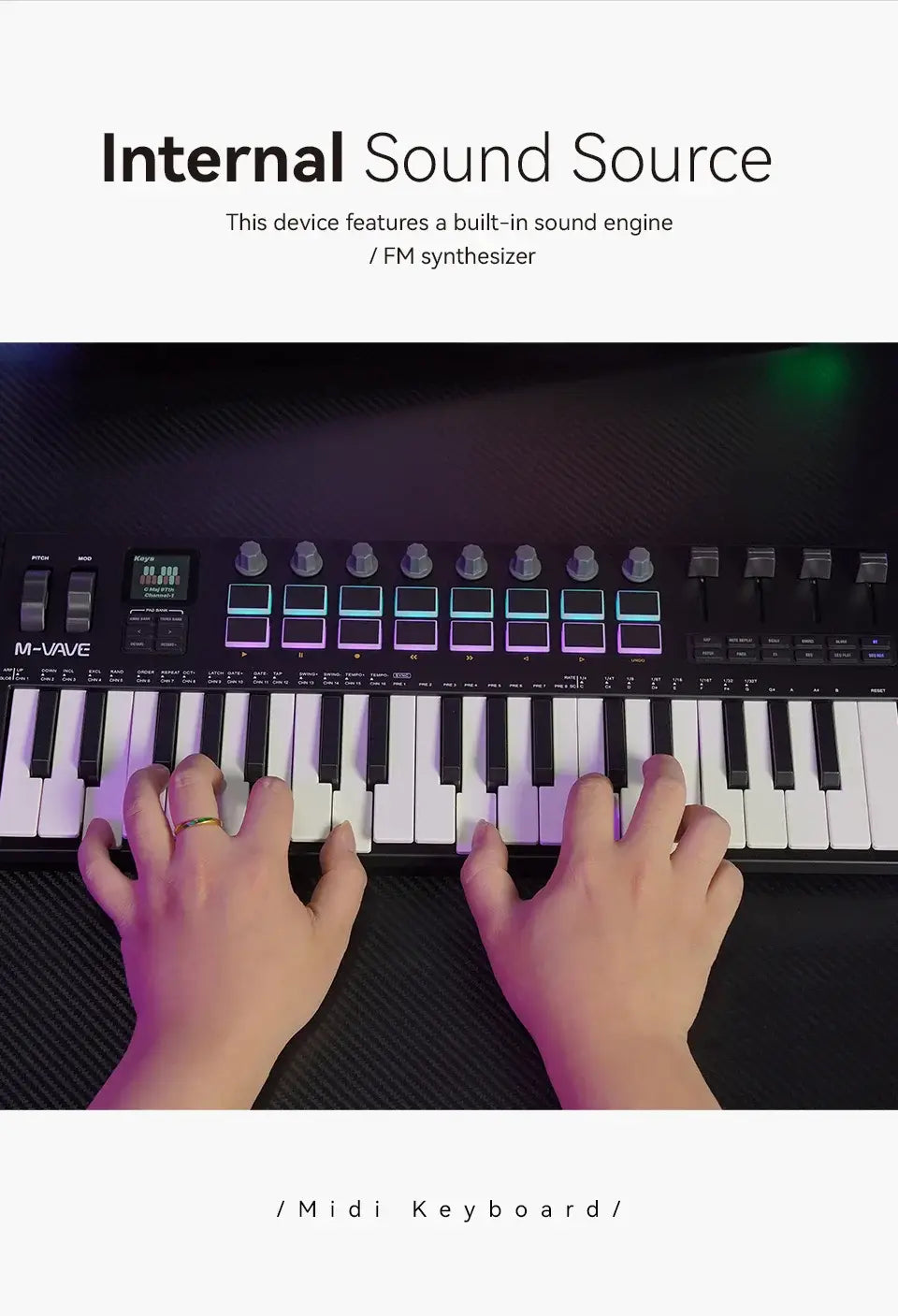 M-VAVE SMK-37 PRO 37-Key MIDI Controller Pedal 16 RGB Pads 8 Knobs Built-in Synthesizer Portable Keyboard Digital 37 300