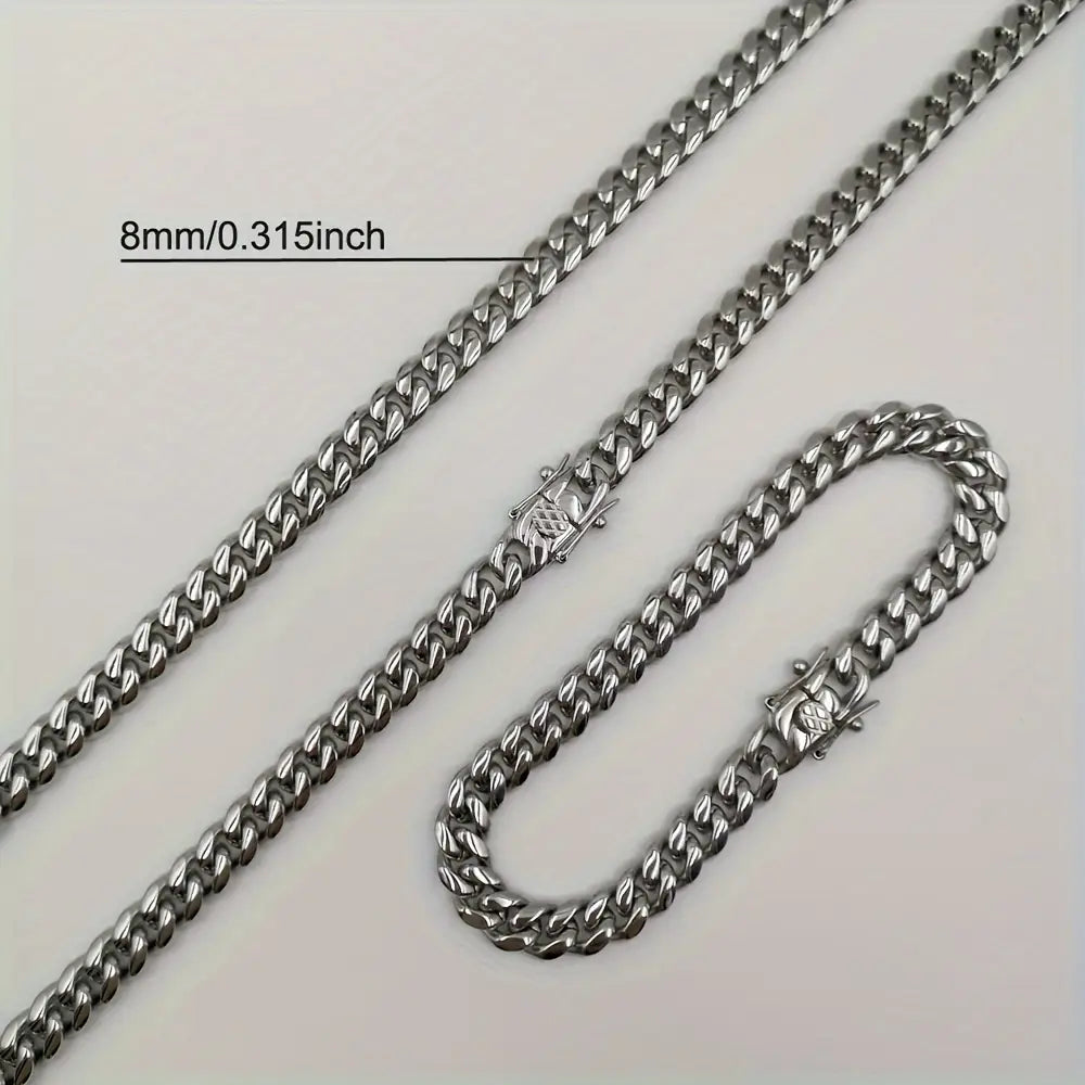 8mm Hip Hop 316 Stainless Steel Jewelry Miami Cuban Link Chain for Men Woman Rapper Rock Waterproof Necklace Jewelry