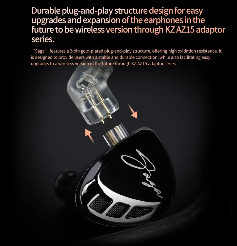 KZ Saga In Ear Earphones Two Different Tuning Music Headphones HiFi Stereo Bass Earbuds Sport Gaming Headset 2PINS Cable