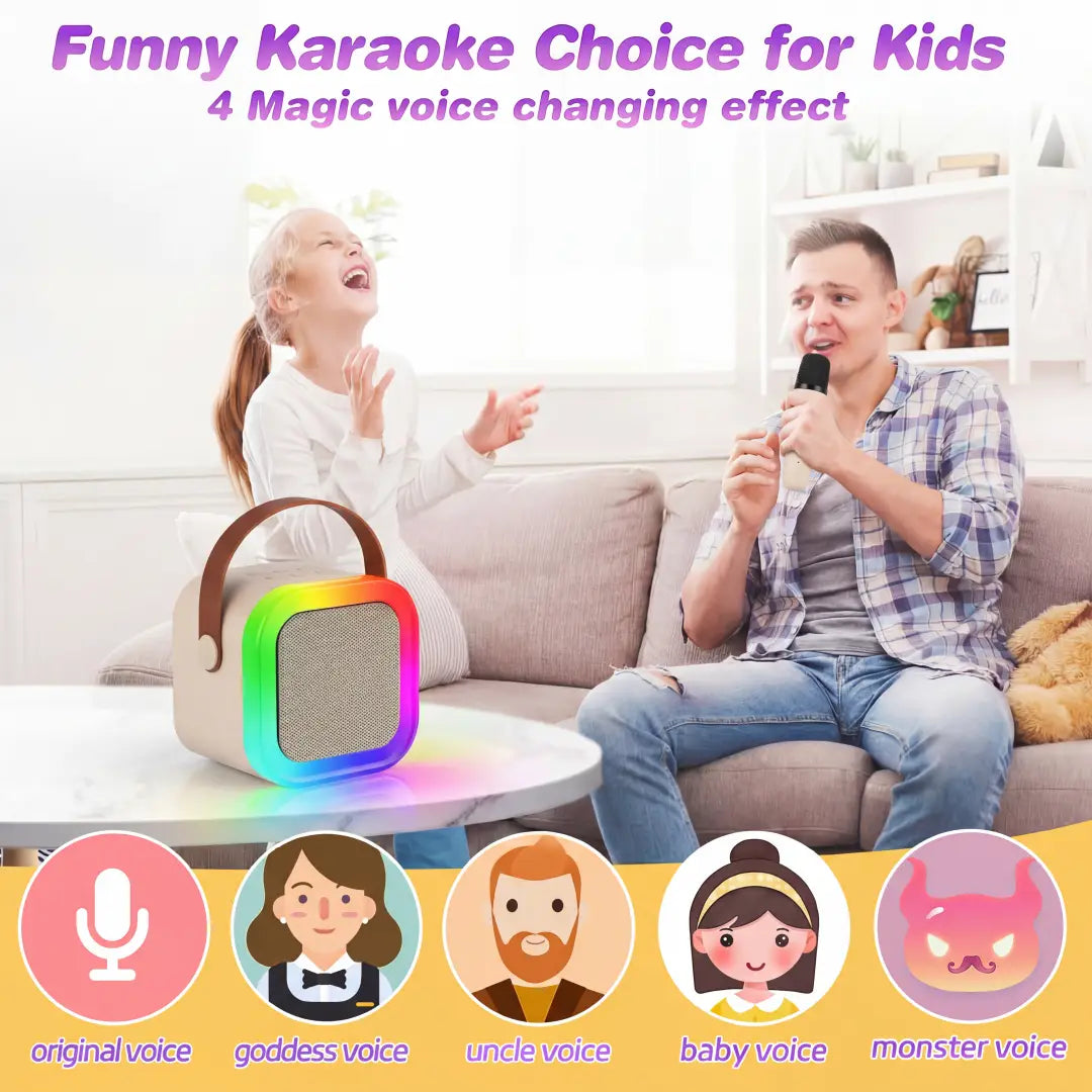 Kids Adult Karaoke Machine Portable Bluetooth Speaker with 2 Microphones RGB Light Voice Changer for Party Gift
