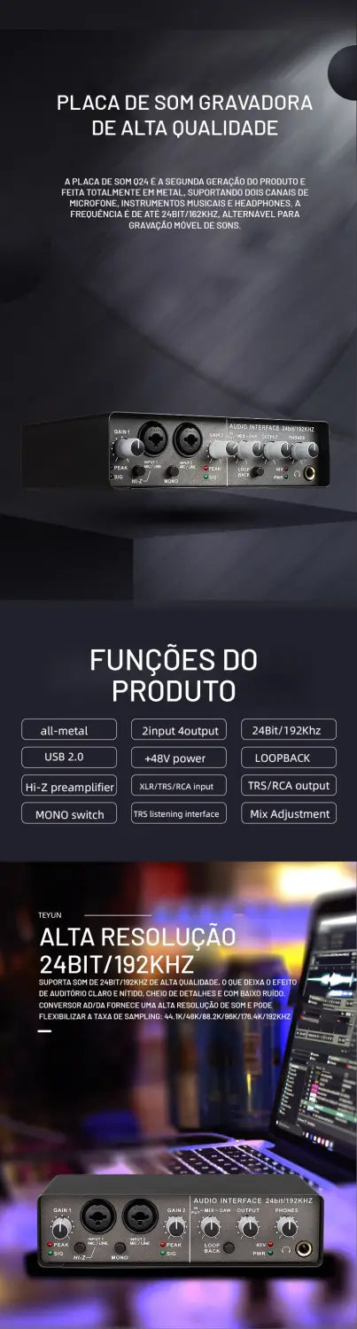 TEYUN Q-24 Audio Interface Sound Card With Monitoring Electric Guitar Live Recording Professional Sound Card For Studio Singing