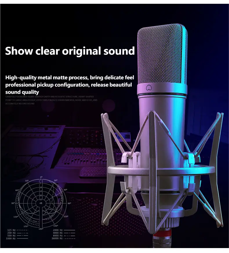 Top Studio Metal U87 Condenser Microphone Professional Cardioid Studio Mic for Recording Podcasting Voice Over Streaming Home