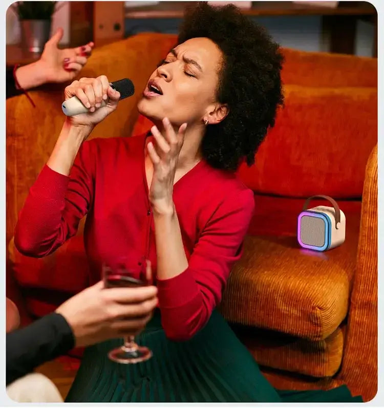 New K12 Karaoke Machine Portable Bluetooth Speaker With 1-2 Wireless Microphones HiFi Family Singing Loudspeaker Children’s Gift