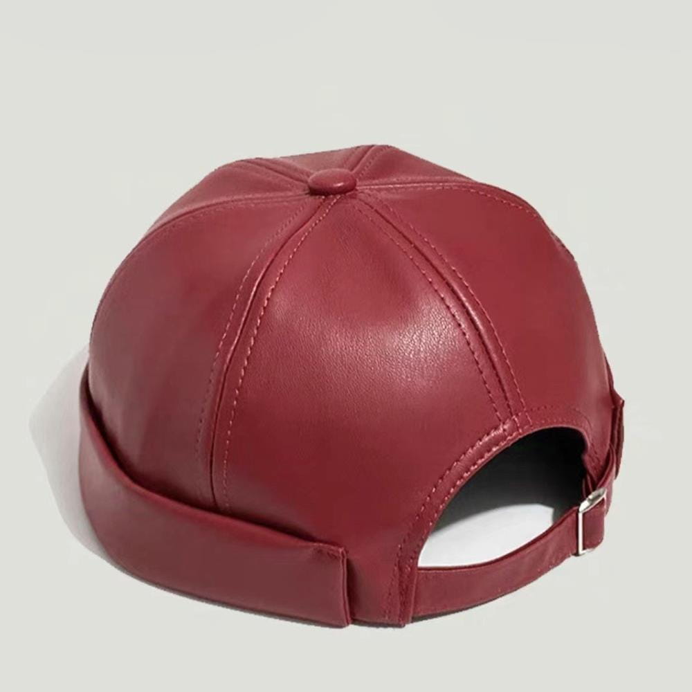 New PU Leather Landlord Hat Streetwear Melon Skin Hat Retro Unisex Hip Hop Cap Autumn Men Women Adjustable Brimless Docker Hat