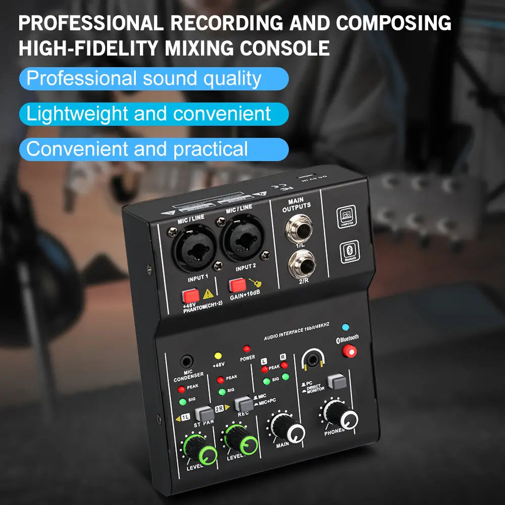 2 Channel Professional Portable Audio Interface Sound Card Console Mini USB Mixer For Guitar Studio Singing Q12-M