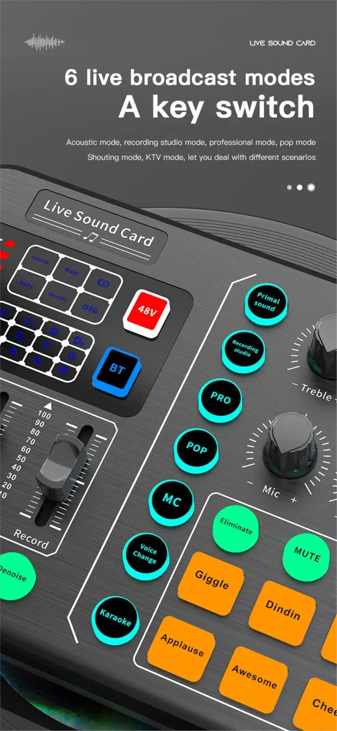 M6 Sound Card Audio Mixer for Live Broadcast Karaoke Live Broadcast Equipment for Game Singing Voice Podcast Live Streaming