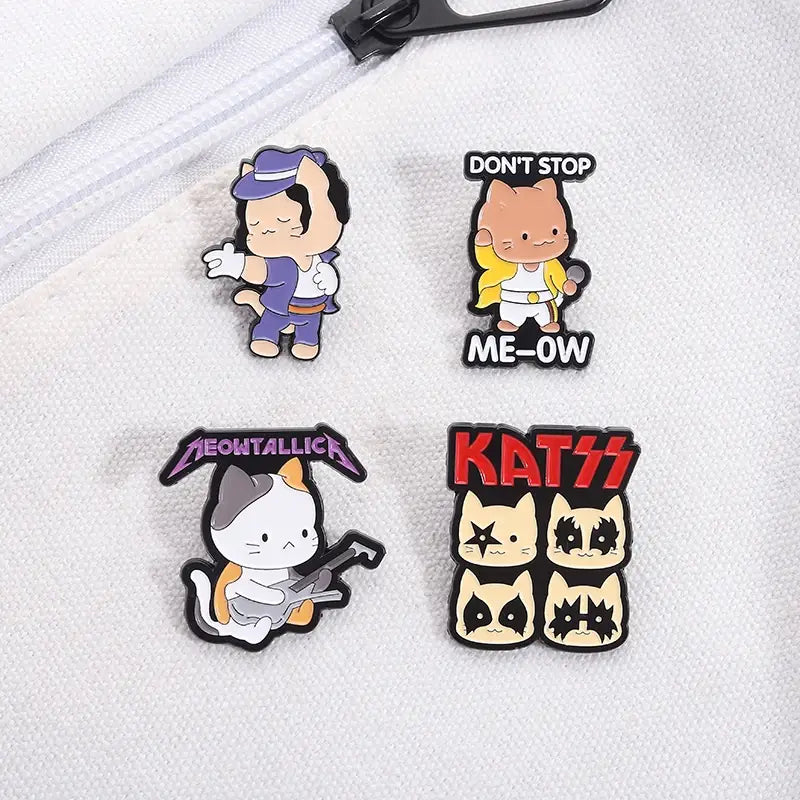 Cute Rock Band Cats Enamel Pins Don’t Stop Meow Hip Hop Music Kitten Brooches Backpack Lapel Badge Punk Jewelry Gift for Friends