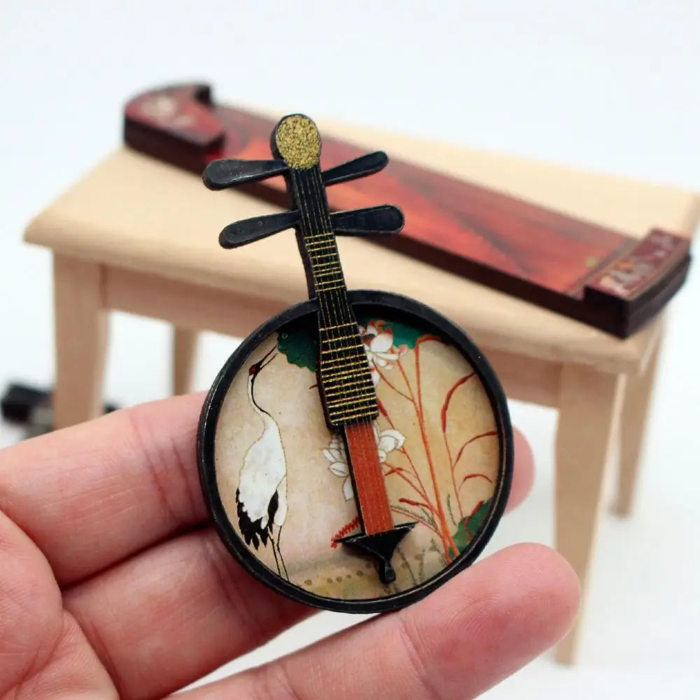 Hot Sale Wood Dollhouse Musical Instruments Courtesan Pattern 1/6 1/12 Chinese Classical Instrument Playing House Scene Model