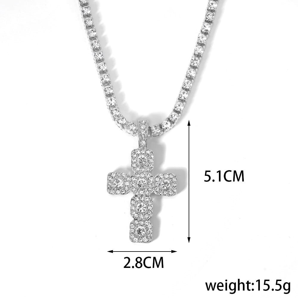 2025 New Hip Hop Cross Pendant Necklace Men 4mm Rhinestone Tennis Chain Iced Sparkling Necklace Women Punk Jewelry Fashion Gift
