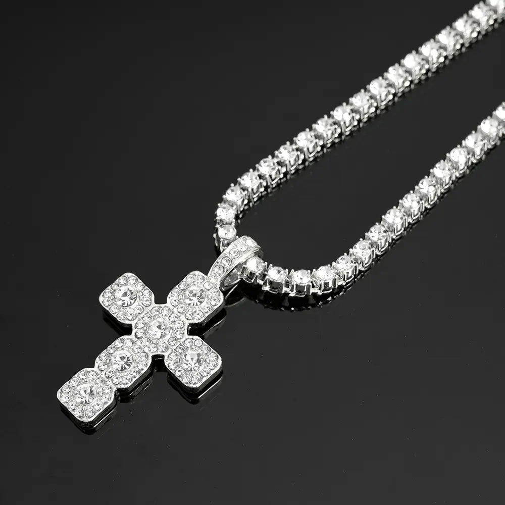 2025 New Hip Hop Cross Pendant Necklace Men 4mm Rhinestone Tennis Chain Iced Sparkling Necklace Women Punk Jewelry Fashion Gift