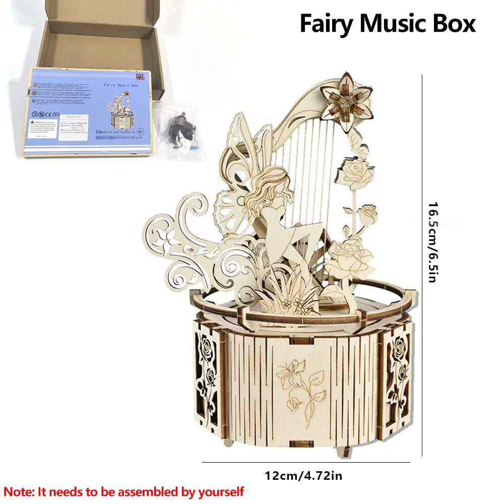 3D Wooden Puzzle Moon Star Model Music Box Building Kits Rotating Craft Decor Educational STEM Toy Gift for Adults Teens Kids