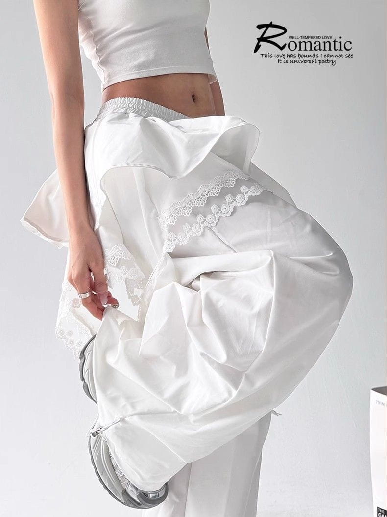 High Quality Lace Tiered Skirt Baggy Full Length Pants Hip Hop Dance Sexy Women Girls Casual Summer Trousers Elastic Drawstring
