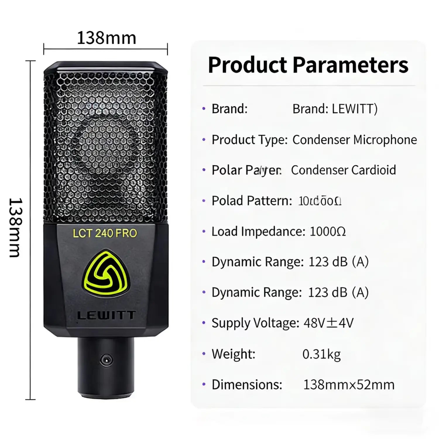 LEWITT LCT 240 PRO Professional Condenser Microphone for Studio Recording Podcasting Karaoke High Definition Lossless Sound