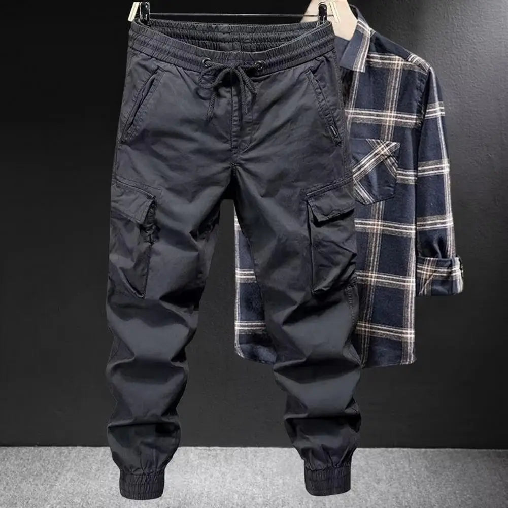 2025 M-5XL Sweatpants Men Cargo Pants Drawstring Waist Multi Pockets Overalls Ankle-banded Streetwear Hip Hop Long Trousers