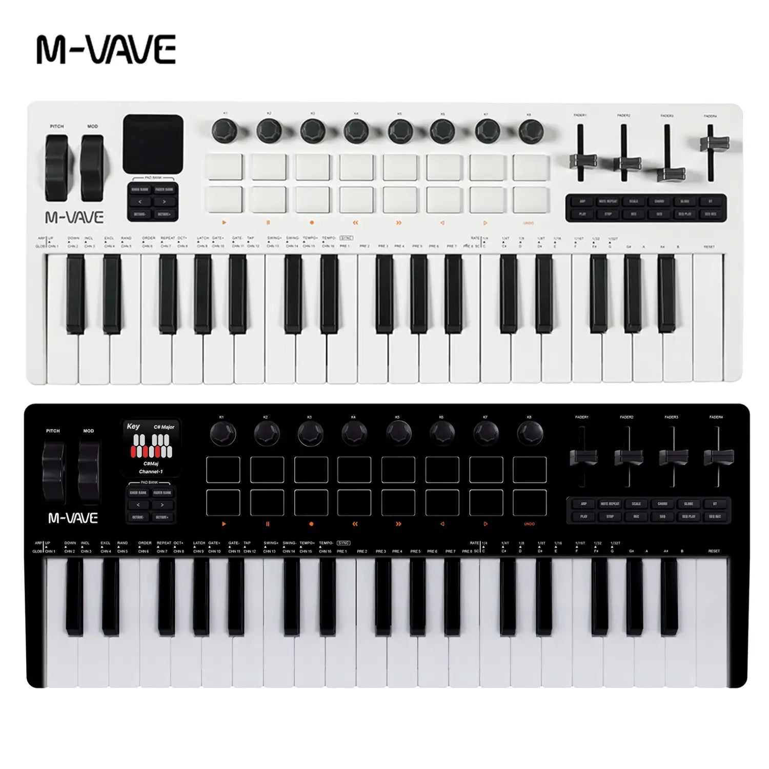 M-VAVE SMK-37 Pro MIDI Keyboard 16 Drum Pads Sound Source 37 Key RGB Keyboard Supports Wireless Connection to Multiple Systems
