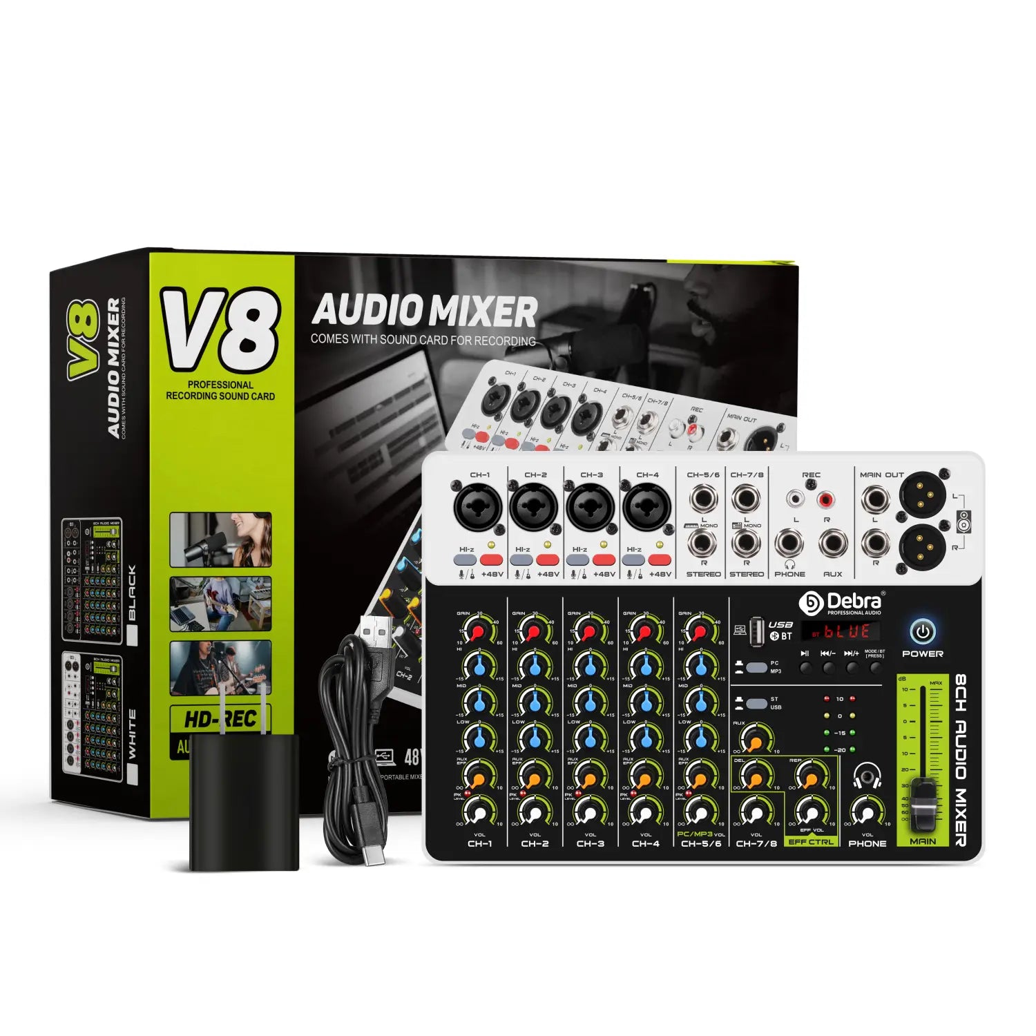 4/8 Channel Audio Mixer DJ Controller Sound Mixing Console With Bluetooth Phantom Power Delay Repaeat Effect For PC Recording