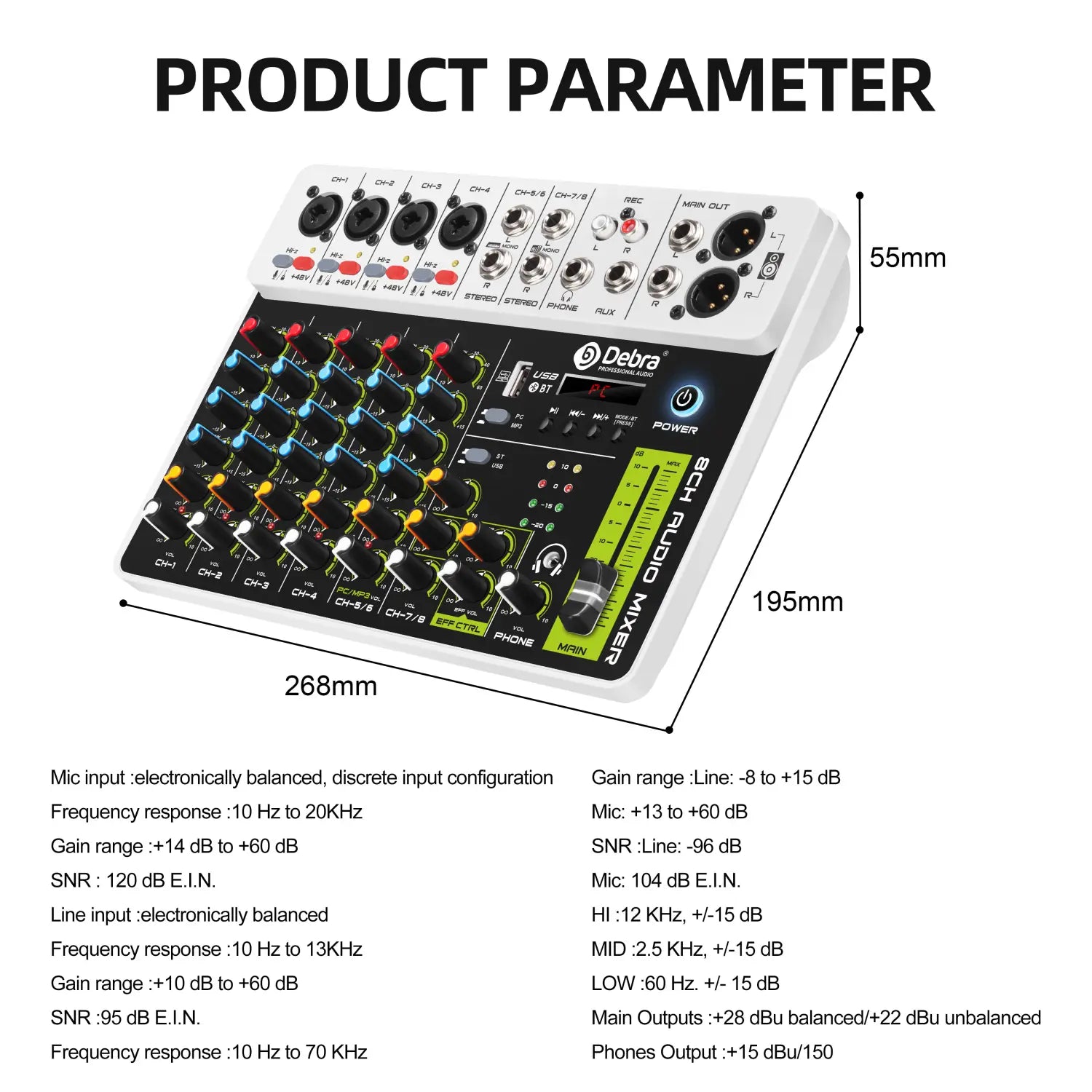 4/8 Channel Audio Mixer DJ Controller Sound Mixing Console With Bluetooth Phantom Power Delay Repaeat Effect For PC Recording